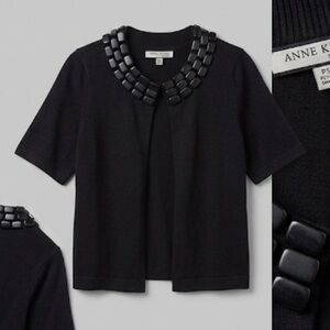 NWOT Anne Klein Short Sleeved Sweater Jacket Cardigan Black Size PS designer